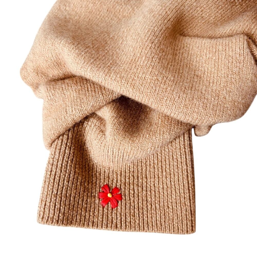 Tory Burch Wool V Neck Sweater Scrunch Sleeve XL NWT Warm Sand Melange - Picture 5 of 9